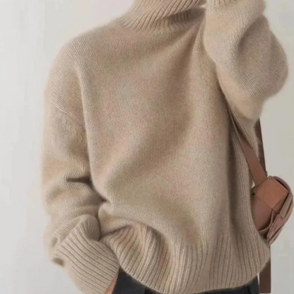 Jersey holgado de cuello alto para mujer con dobladillo y puños acanalados | Ideal para otoño/invierno