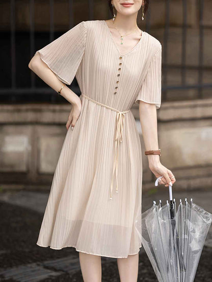 Jessica Elegant V-neck Solid Color Dress