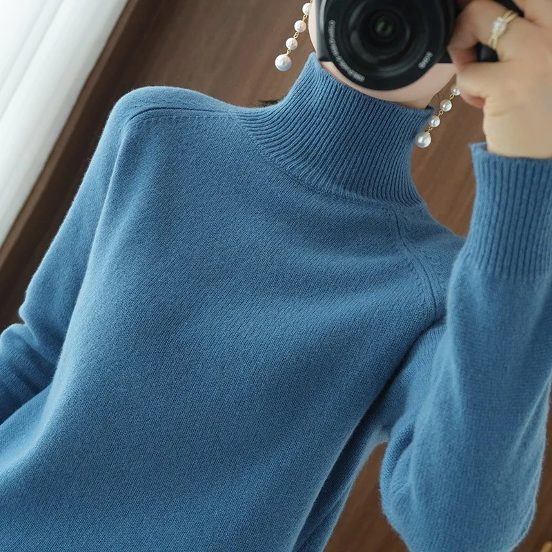 Jersey de cuello alto de punto resistente al viento para mujer | Ideal para otoño/invierno