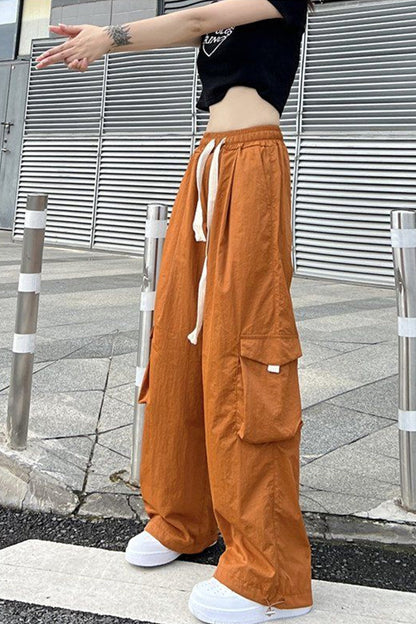 Loose Solid Wide Leg Cargo Pocket Pants