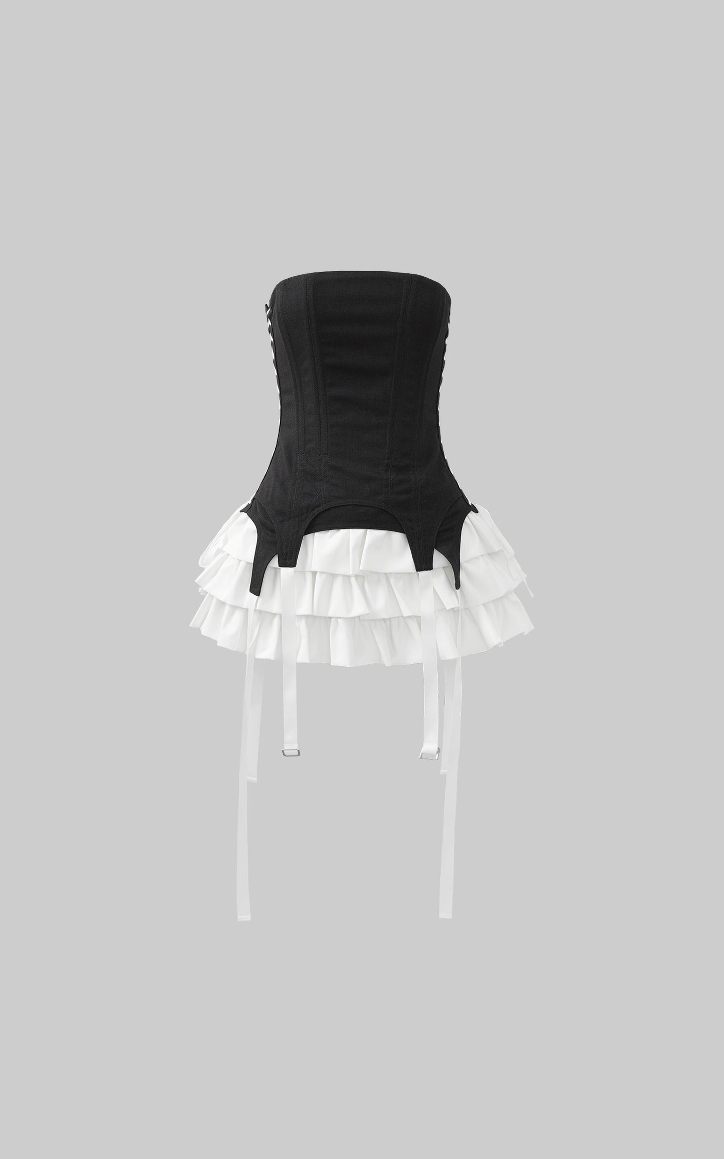 Corset Dress with Tiered Pleated Hem and Side Lace-Up Detail