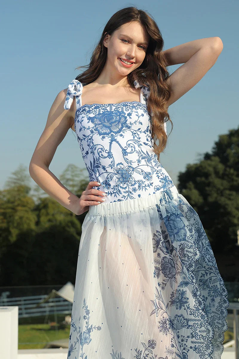 Conjunto de traje de baño de una pieza con lazo floral