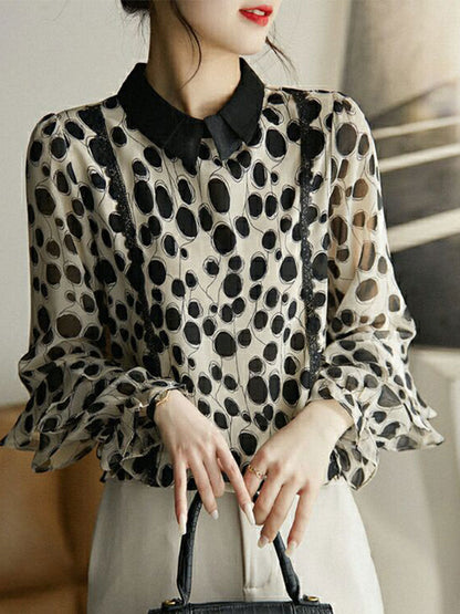 Sophia Elegant Lace Ruffle Patchwork Printed Blouse