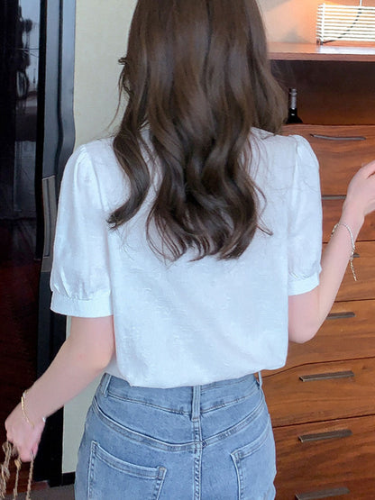 Lauren Retro Embroidered Jacquard Shirt-Blue