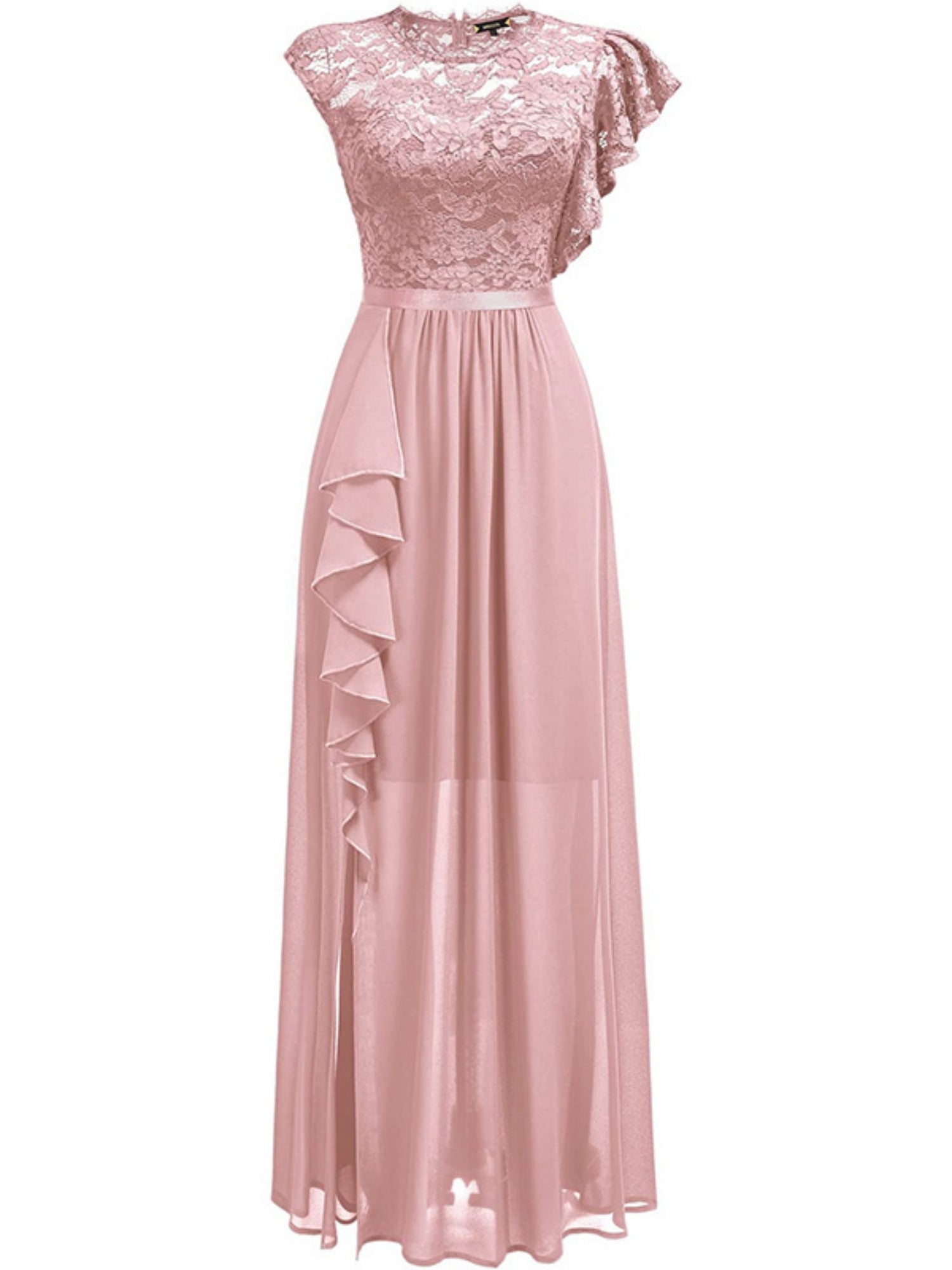 Lace Cutout Lace Patchwork Short-sleeved Long Dress