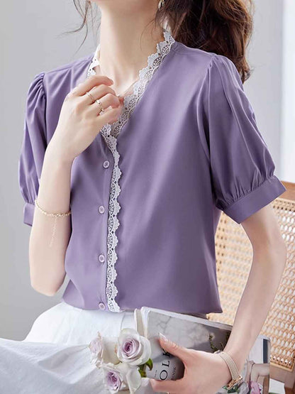 Zoey Chic V-Neck Solid Color Chiffon Top