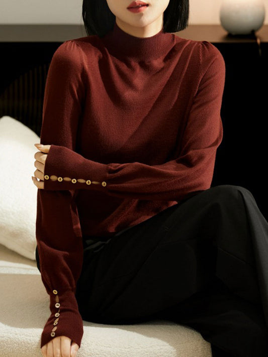 Natalie Sweet Puff Sleeve Solid Color Knitted Top-Brown