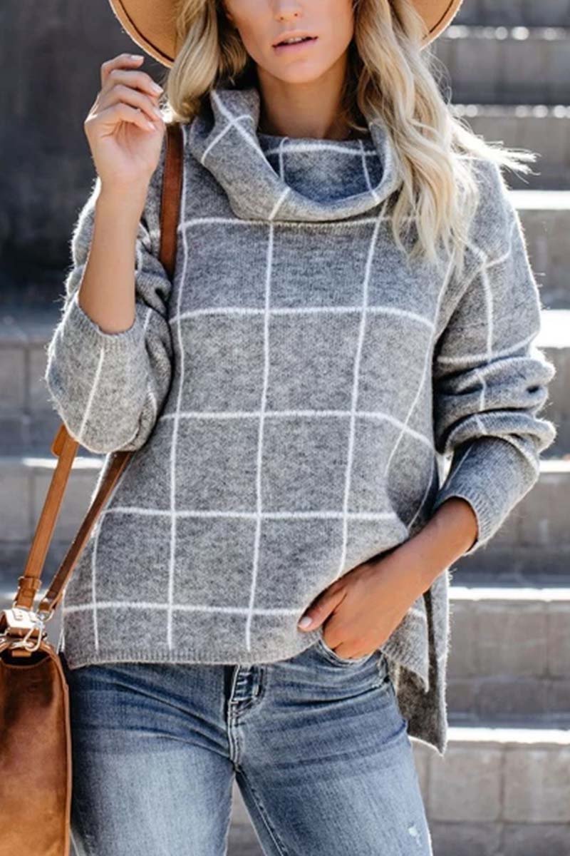 Turtleneck Plaid Sweater(5 Colors)