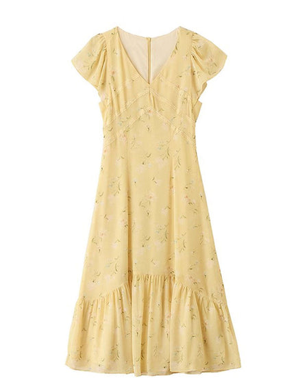 Rachel Vacation V-neck Chiffon Floral Dress