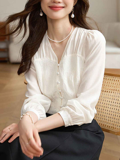 Mariah Classic V-Neck Jacquard Chiffon Shirt