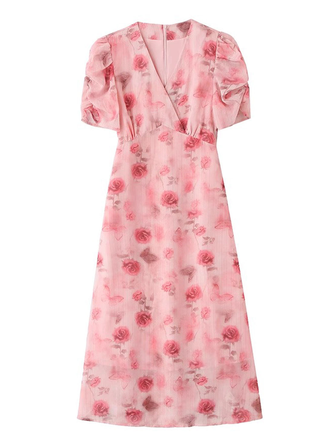 Kaitlyn Elegant V-Neck Printed Tie Dress