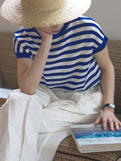 Lauren Classic Crew Neck Striped Contrast Knitted Top