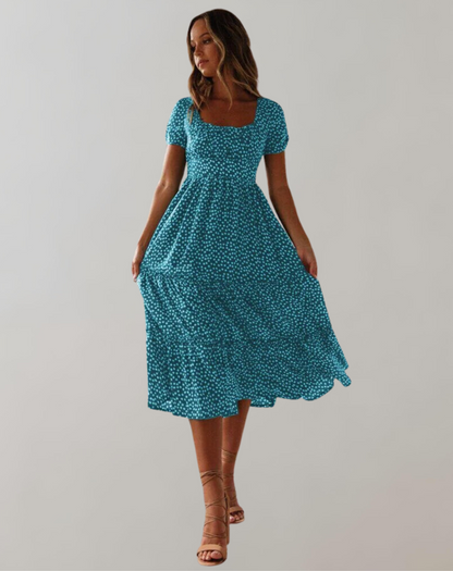 Vestido clásico de verano para mujer con escote cuadrado y estampado floral | Ideal para primavera/verano