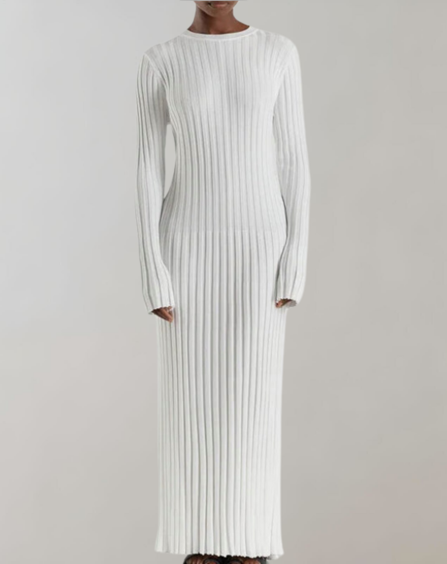 Women’s Knitted Long Sleeve Round Neck Midi Dress | Ideal for Spring/Summer