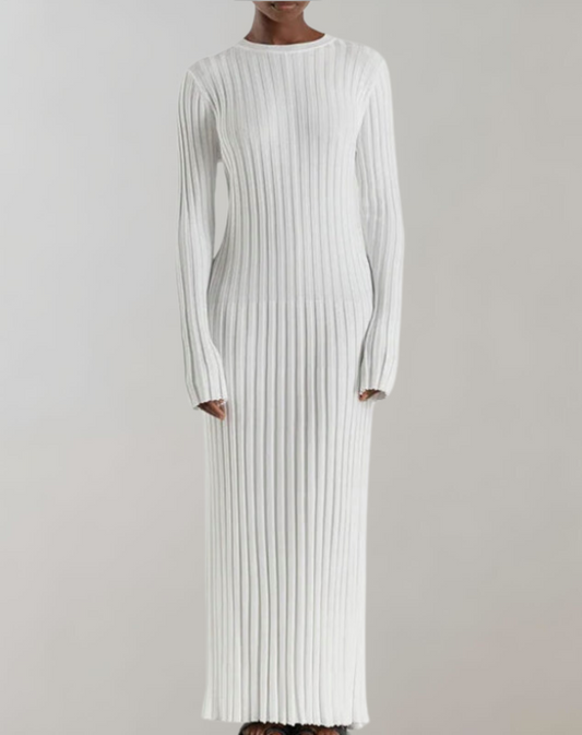 Women’s Knitted Long Sleeve Round Neck Midi Dress | Ideal for Spring/Summer