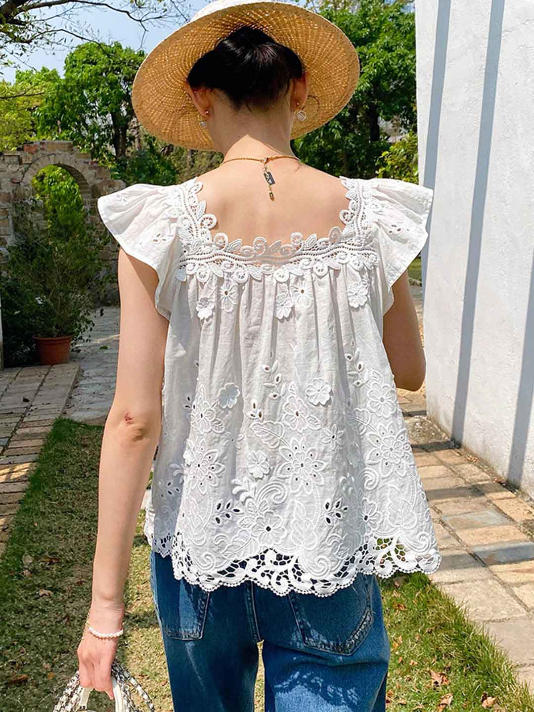 Sydney Vacation Square Neck Crochet Embroidered Top