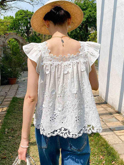 Sydney Vacation Square Neck Crochet Embroidered Top