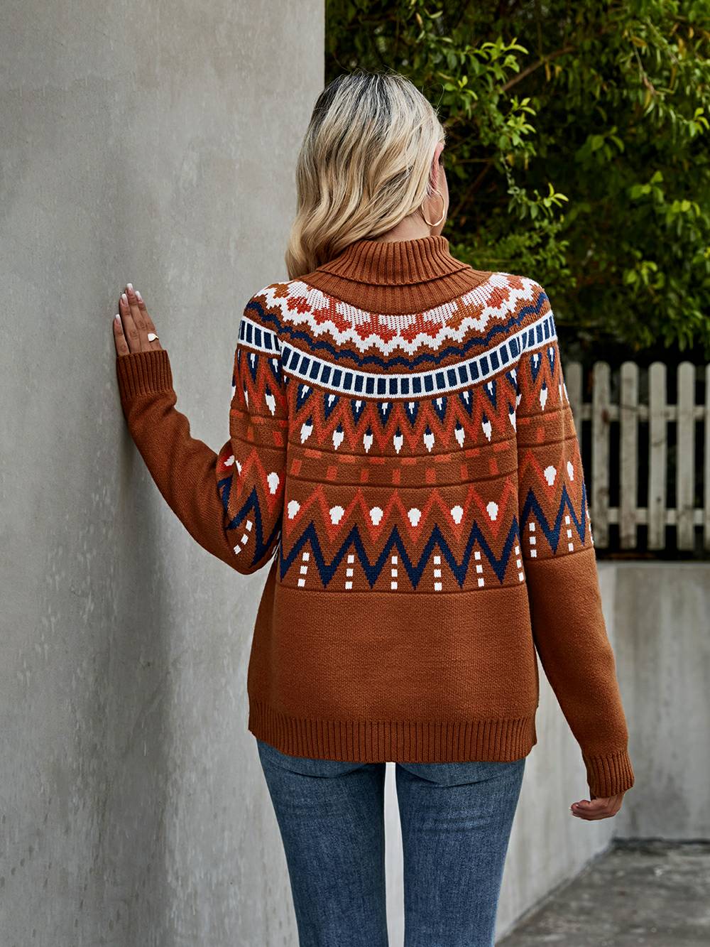 Vintage Striped Color Block Turtleneck Sweater