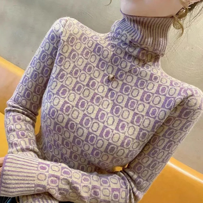 Jersey de cuello alto de jacquard, elegante y ajustado para mujer | Ideal para otoño/invierno