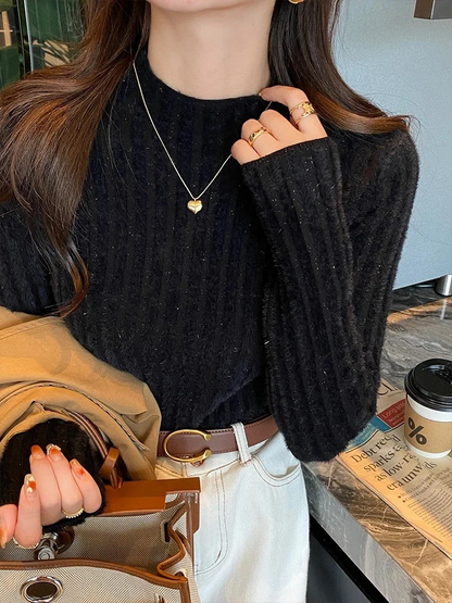 Elegante jersey de cuello alto de punto forrado para mujer | Ideal para otoño/invierno