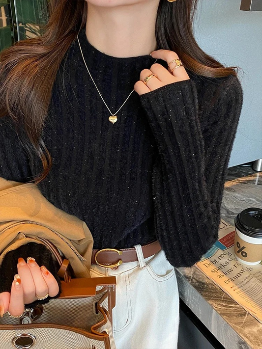 Elegante jersey de cuello alto de punto forrado para mujer | Ideal para otoño/invierno