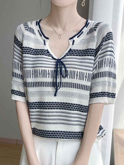 Maya Classic V-Neck Contrast Knitted Tie Top