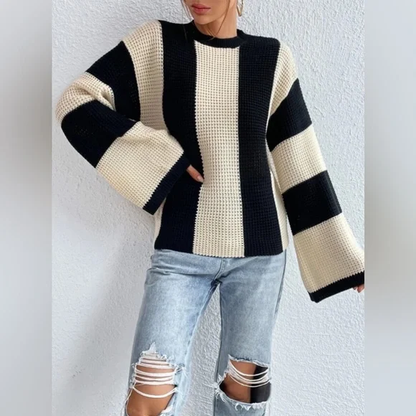 Elegante jersey de punto a rayas de gran tamaño para mujer | Ideal para otoño/invierno