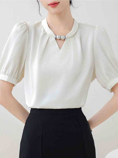 Morgan Classic Crew Neck Beaded Halter Satin Shirt