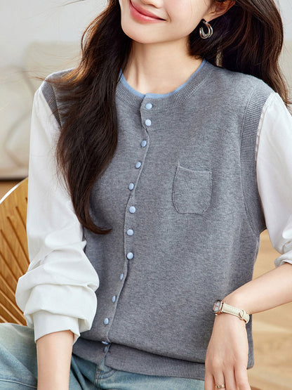 Mya Classic Crew Neck Paneled Knitted Top