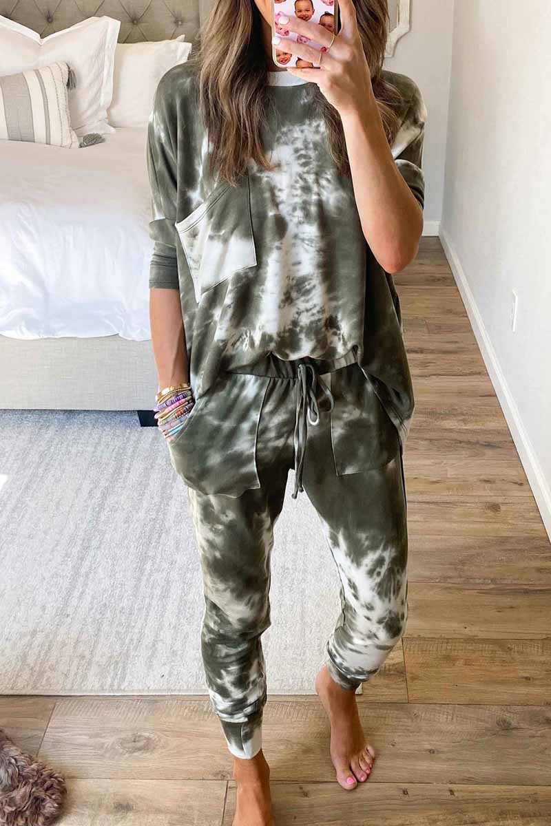 Dark Tie Dye Comfortable Casual Set Two Pieces