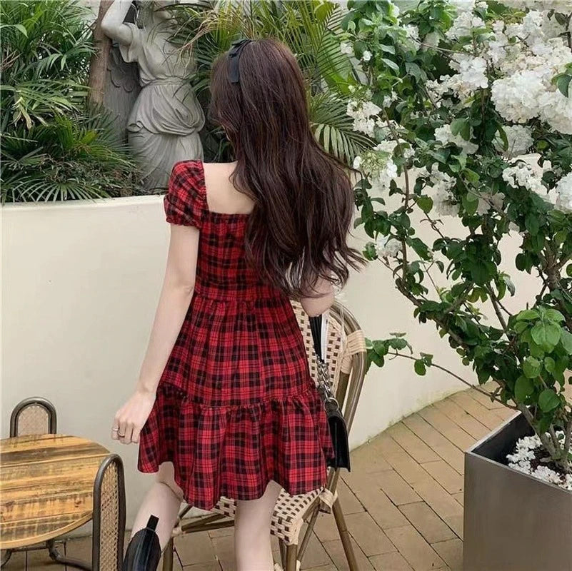 Cute Red Plaid Retro Sexy Dress