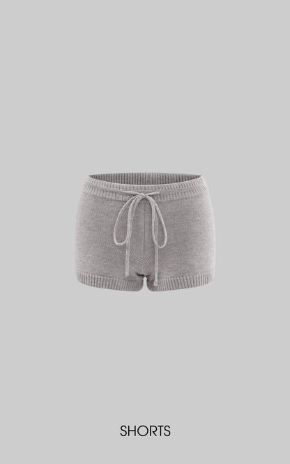 Furry Hood Jacket & Knit Hood Hat Set with Slim Top and Drawstring Shorts