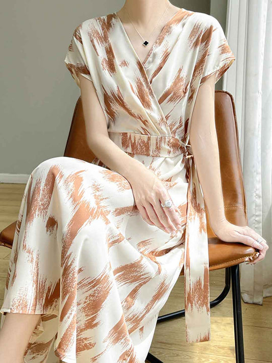 Jasmine Vacation V-Neck Belted Printed Dress