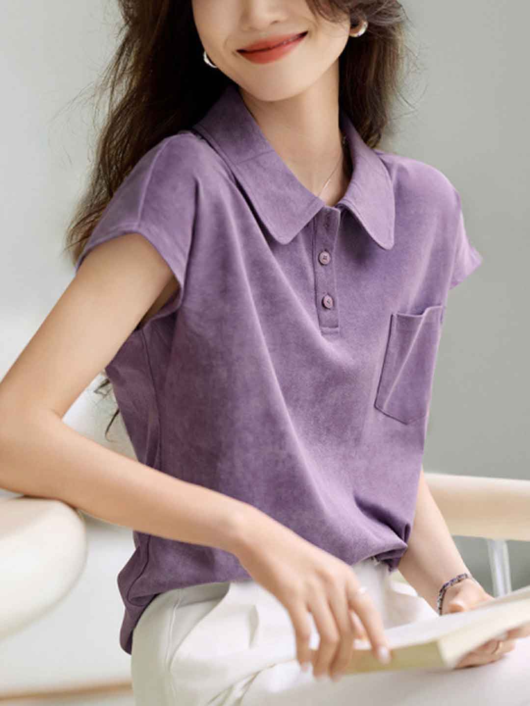 Molly Classic Lapel Solid Color Top