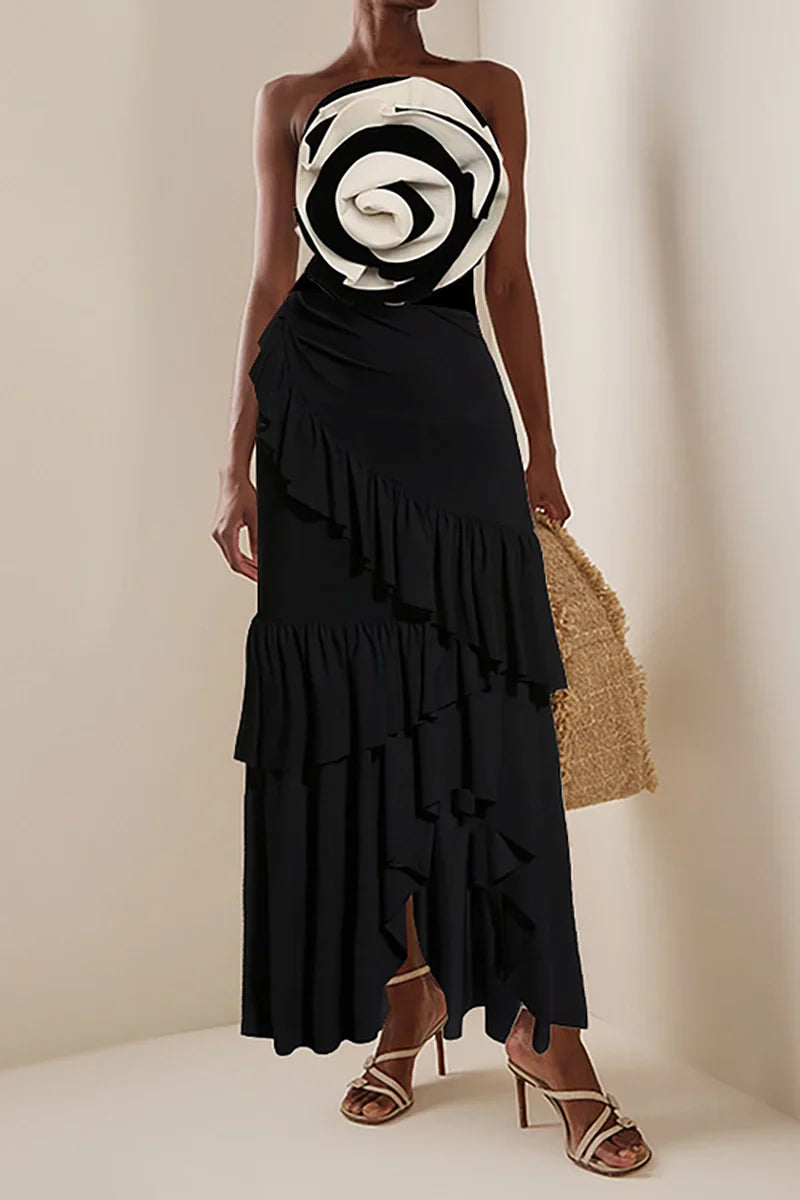 Conjunto de traje de baño floral en blanco y negro