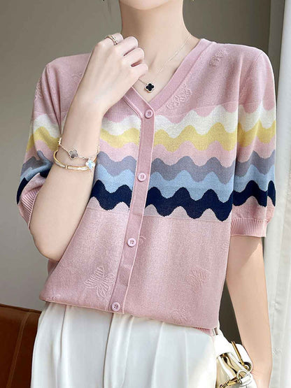 Kylie Loose Crew Neck Contrast Striped Top