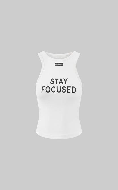 Ribbed Racerback Tank Top with Contrast Lettering