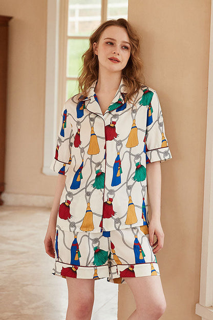 Conjunto de ropa de estar por casa de manga corta con estampado de flecos