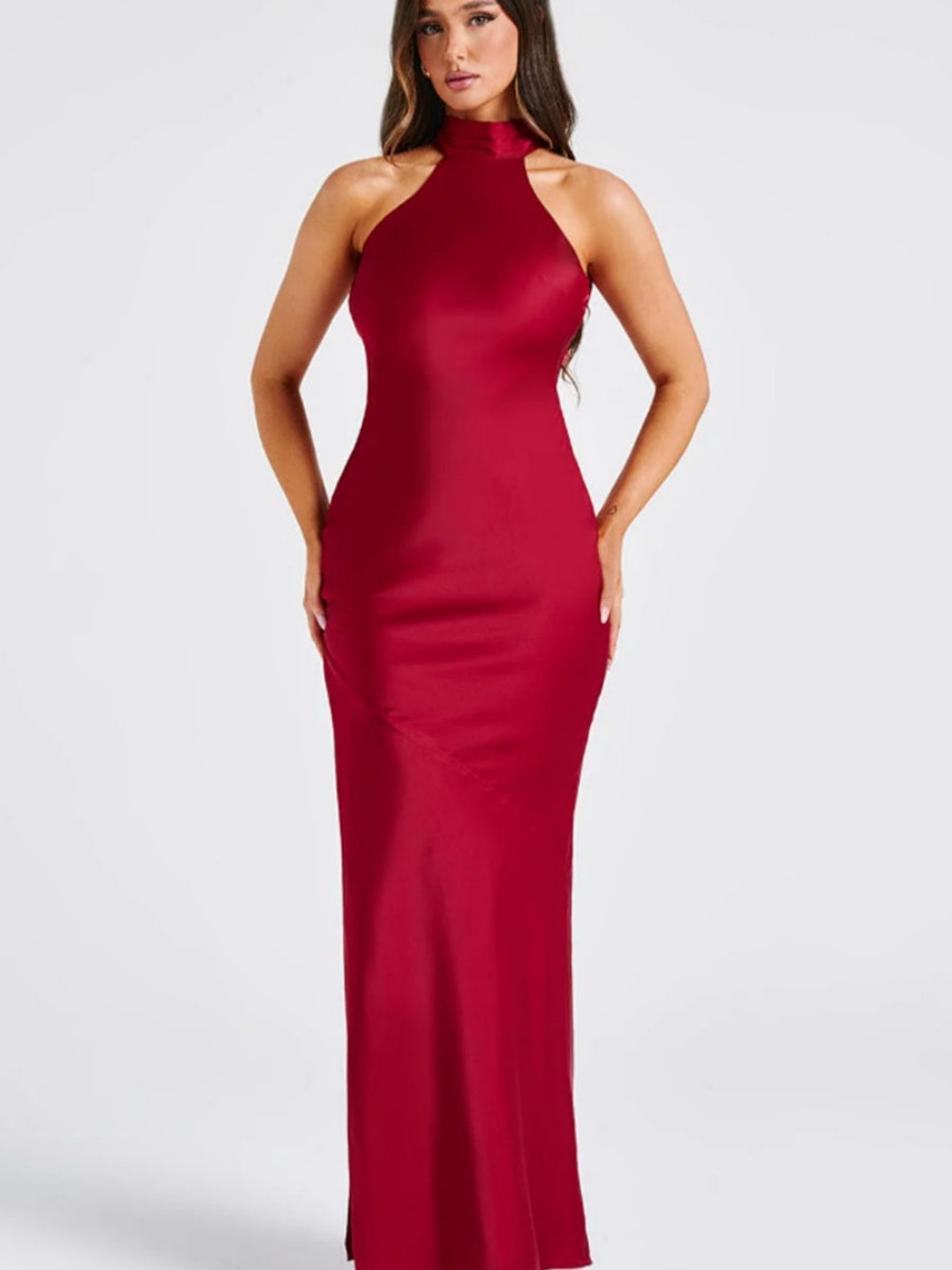 Halter Slits Satin Maxi Dresses