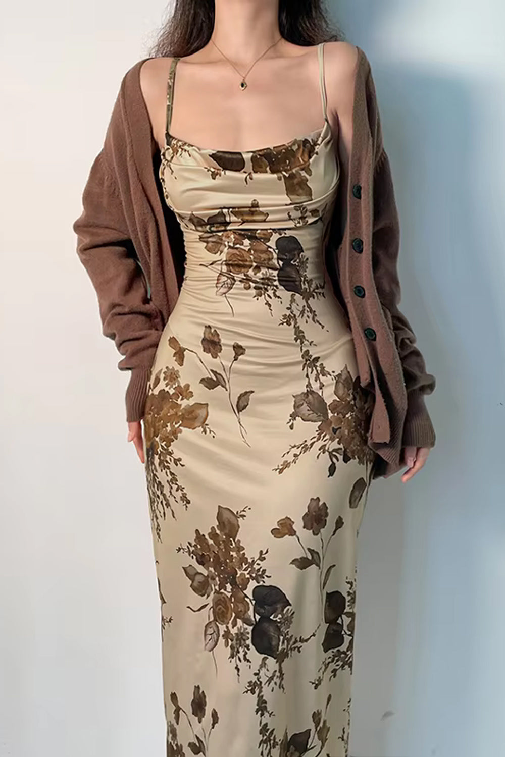 Floral Pattern Spaghetti Strap Bodycon Dress