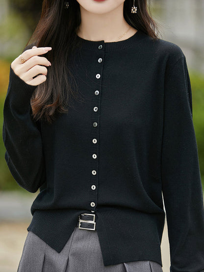 Taylor Classic Crew Neck Solid Color Knitted Cardigan