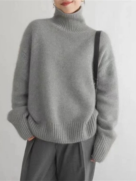 Jersey informal de punto suave con cuello alto para mujer | Ideal para otoño/invierno