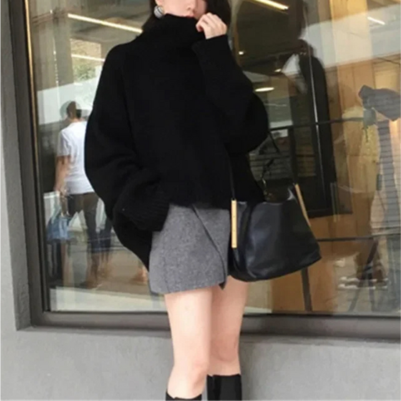 Jersey de cuello alto de punto extragrande para mujer | Ideal para otoño/invierno