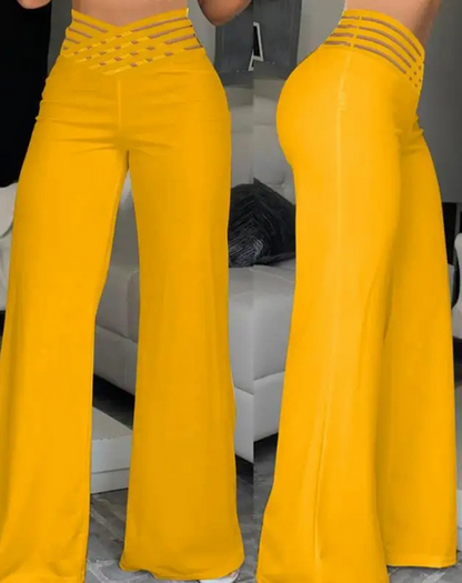 Women's Office Style High Waisted Wide Leg Flared Trousers | Ideal for All Seasons