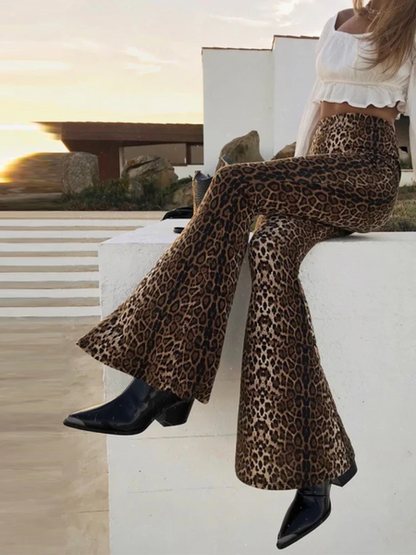 Women's Stylish Leopard Print High Waisted Flared Pants | Ideal for Everyday Wear