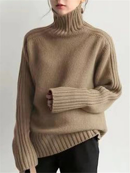 Jersey de cuello alto acanalado extragrande para mujer | Ideal para otoño/invierno