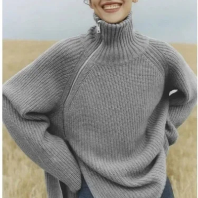 Jersey informal de cuello alto para mujer con cremallera lateral | Ideal para otoño/invierno