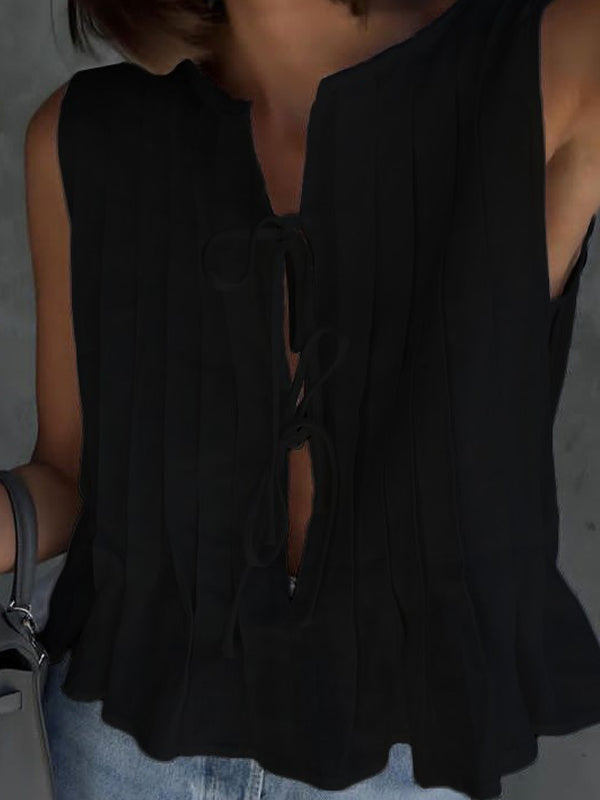 Tie strap cotton and linen vest