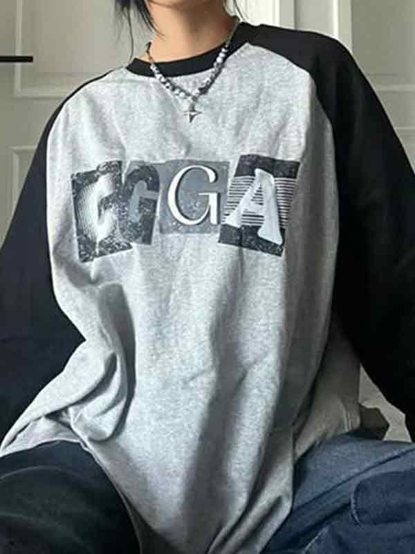Letter Print Raglan Oversized Long Sleeve Tee