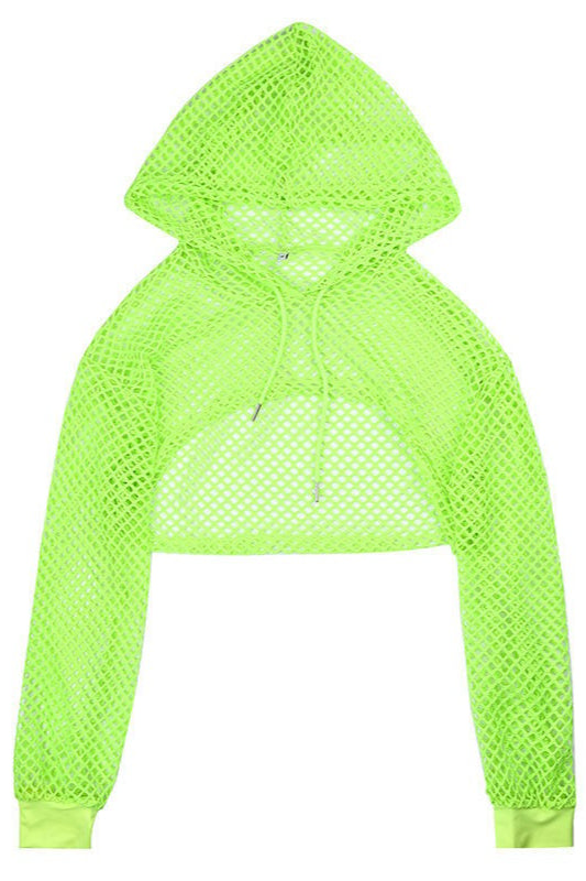 Dark Sheer Mesh Hooded Top